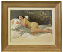 Pamono Yves Diey, Nude Woman Lying, 20th Century, Oil Painting> Art Deco