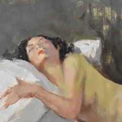 Pamono Yves Diey, Nude Woman Lying, 20th Century, Oil Painting><noscript><img width=