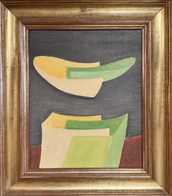 Pamono Yves Naviere, Known as Degan, Oil Painting on Canvas Abstract Green, Orange on Black Background, 1970s, Oil on Canvas><noscript><img width=