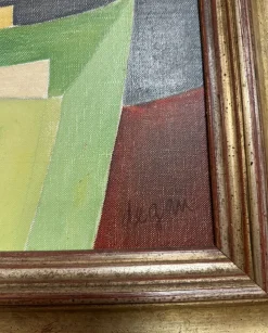 Pamono Yves Naviere, Known as Degan, Oil Painting on Canvas Abstract Green, Orange on Black Background, 1970s, Oil on Canvas><noscript><img width=
