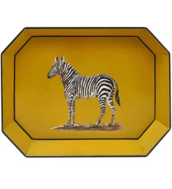 Pamono Zebra Hand-Painted Lacquered Metal Tray by Les Ottomans> Tabletop|Trays