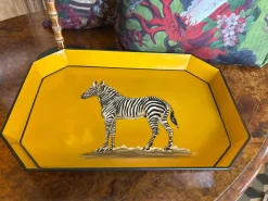 Pamono Zebra Hand-Painted Lacquered Metal Tray by Les Ottomans><noscript><img width=