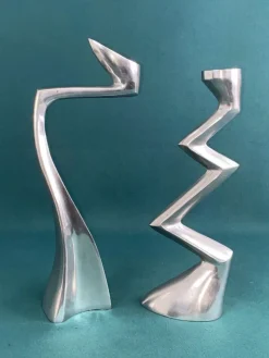 Online Pamono Zig Zag and Swan Candleholders in Aluminium by Matthew Hilton, 1980s, Set of 2